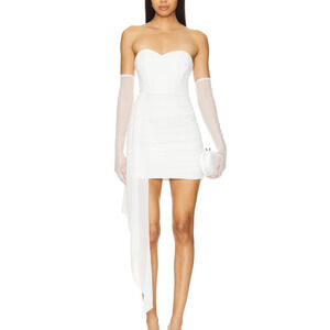 superdown White Strapless Sweetheart Mini Dress with Draped Sash